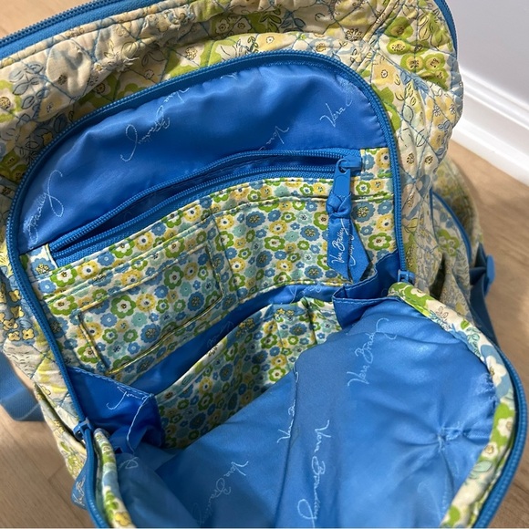 Vera Bradley Women’s Quilted Cotton Campus Blue Green Yellow Floral Backpack - Picture 8 of 10